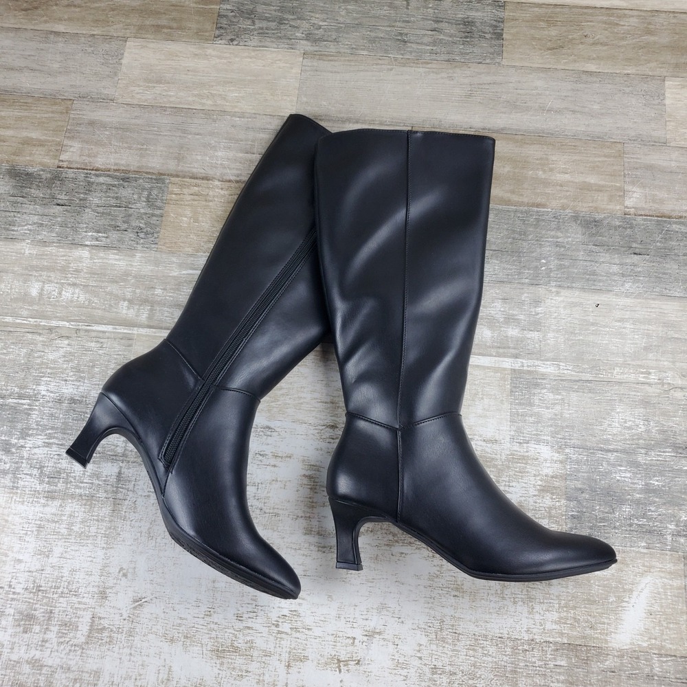 Eurosoft By Sofft Womens Knee High Boots Sz 7.5 M Black Pointed Toe Kitten Heel